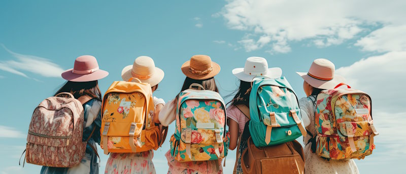 Groupe de petites filles en voyage scolaire